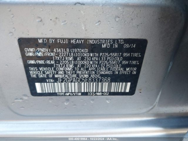 JF2GPAGC5E8337368 Subaru Xv Crosstrek 2.0i Limited