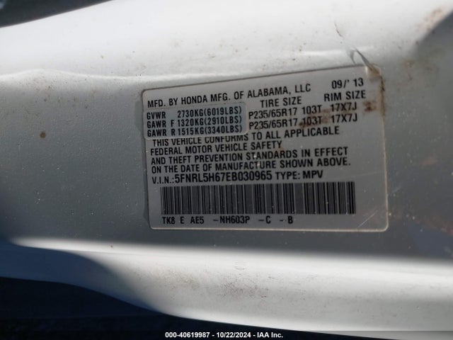 Honda Odyssey Ex-l 2014 5FNRL5H67EB030965 Image 9