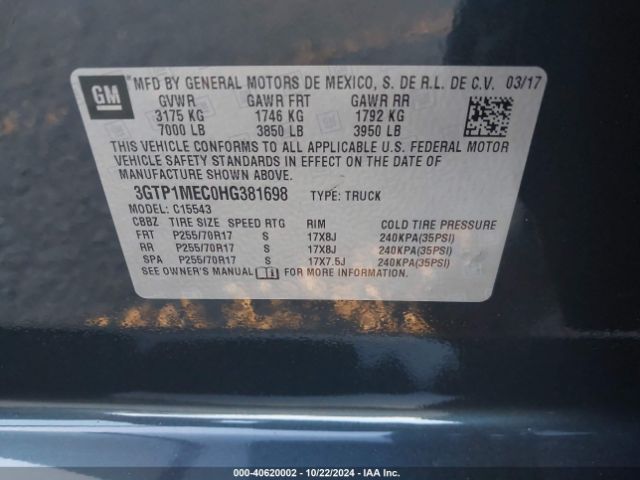 3GTP1MEC0HG381698 GMC Sierra 1500 Sle
