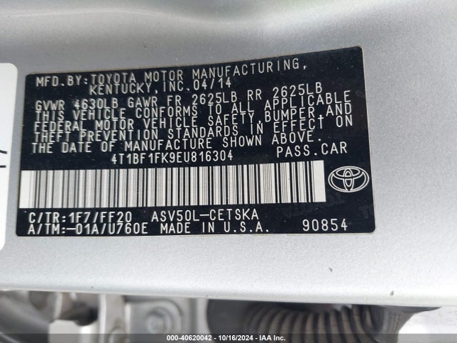 Toyota CAMRY SE 2014 4T1BF1FK9EU816304 Image 9