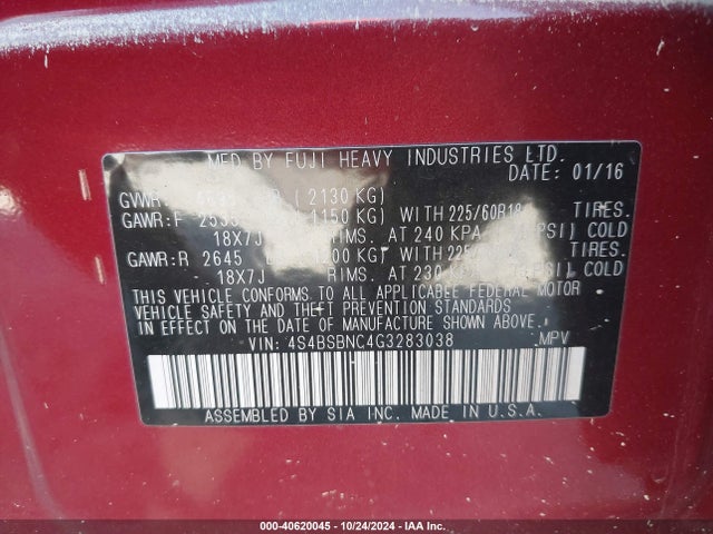4S4BSBNC4G3283038 Subaru Outback 2.5i Limited