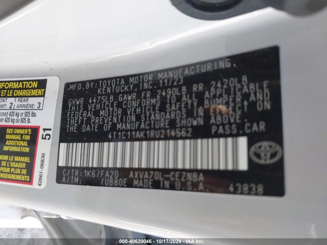 4T1C11AK1RU214562 Toyota CAMRY LE