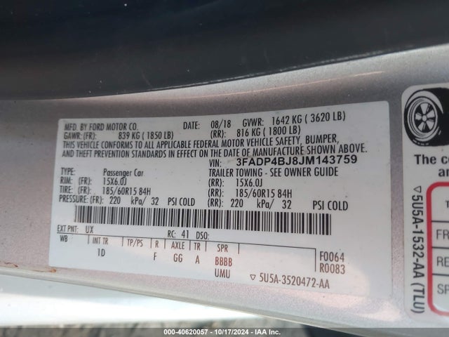 Ford FIESTA SE 2018 3FADP4BJ8JM143759 Image 9