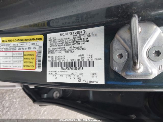 3FA6P0G7XFR105359 Ford FUSION S