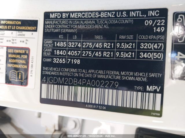 4JGDM2DB4PA002279 Mercedes-Benz Eqs 450+ Suv