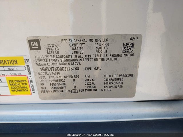 GMC Acadia Denali 2016 1GKKVTKD0GJ273783 Image 9