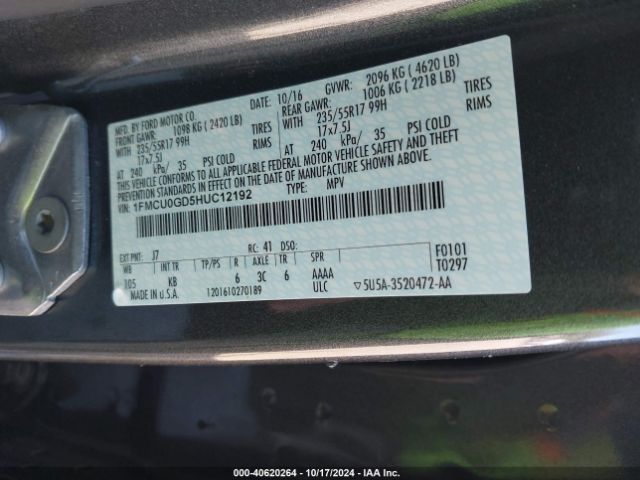 1FMCU0GD5HUC12192 Ford ESCAPE SE