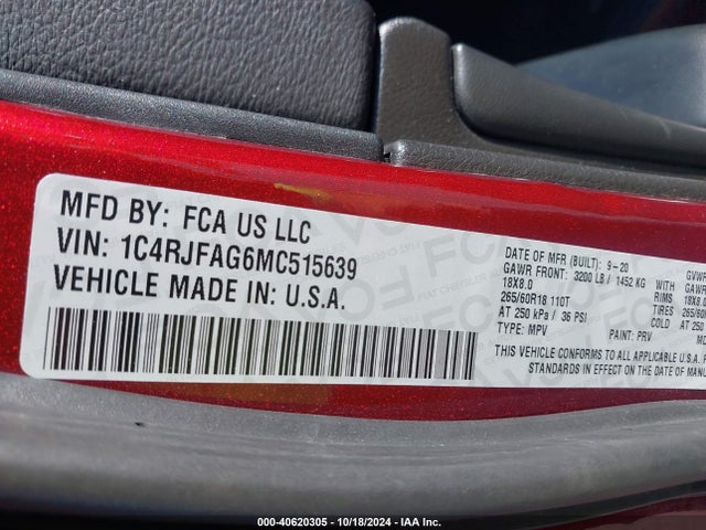 1C4RJFAG6MC515639 Jeep Grand Cherokee Laredo X 4x4