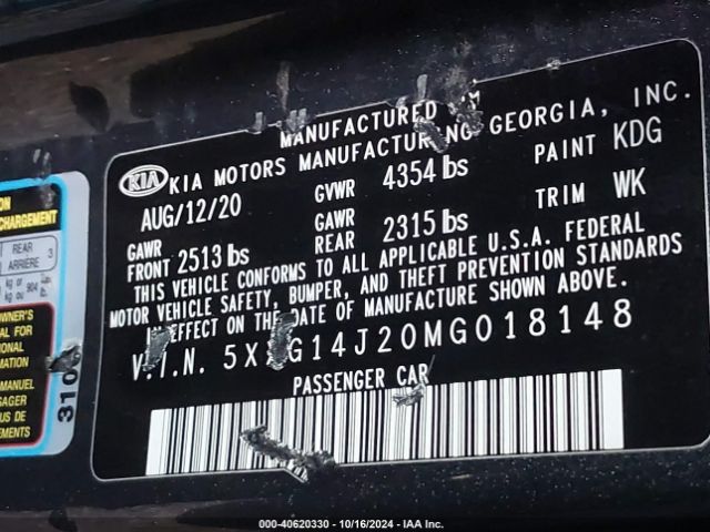 KIA K5 LXS 2021 5XXG14J20MG018148 Image 9