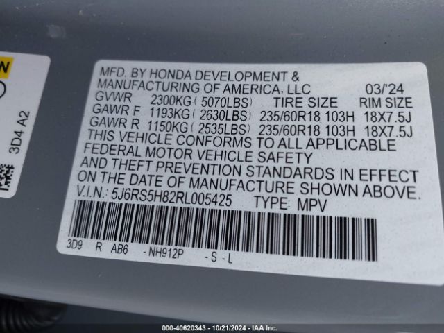 5J6RS5H82RL005425 Honda Cr-v Hybrid Sport-l