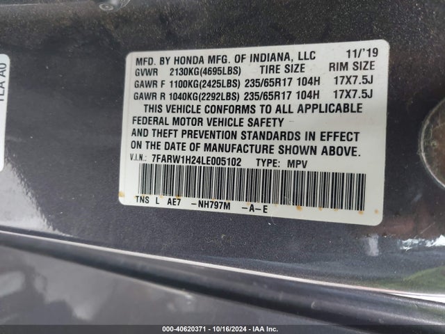 Honda Cr-v 2wd Lx 2020 7FARW1H24LE005102 Image 9