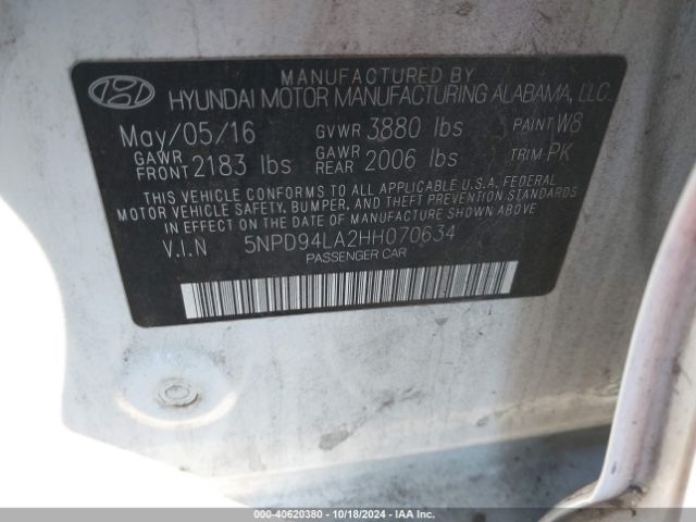 5NPD94LA2HH070634 Hyundai Elantra Eco