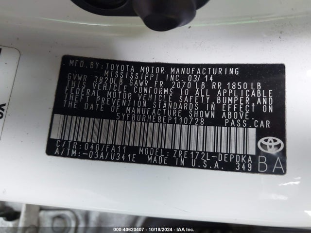 Toyota COROLLA L 2014 5YFBURHE8EP110728 Image 9