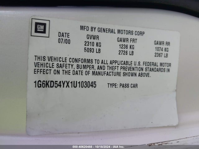 2001 CADILLAC DEVILLE 1G6KD54YX1U103045 Photo 8