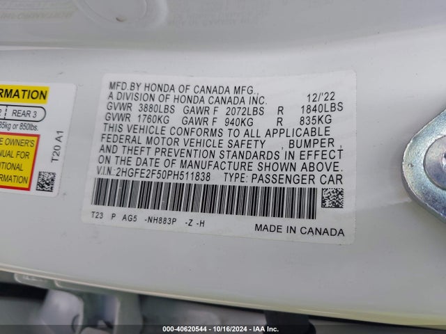 Honda Civic Sport 2023 2HGFE2F50PH511838 Image 9