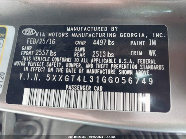 KIA Optima Lx 2016 5XXGT4L31GG056749 Image 9