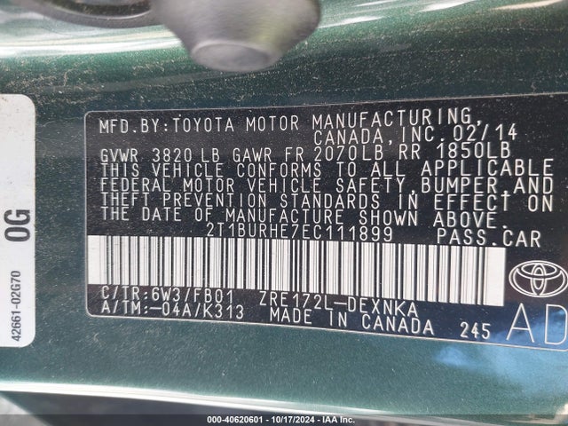 Toyota COROLLA LE 2014 2T1BURHE7EC111899 Image 9