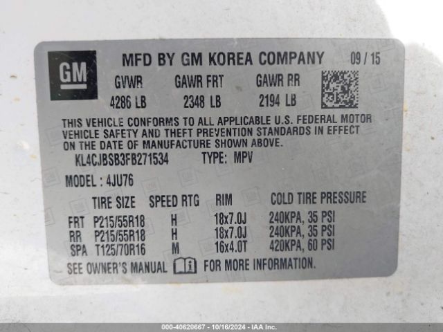KL4CJBSB3FB271534 Buick Encore Convenience