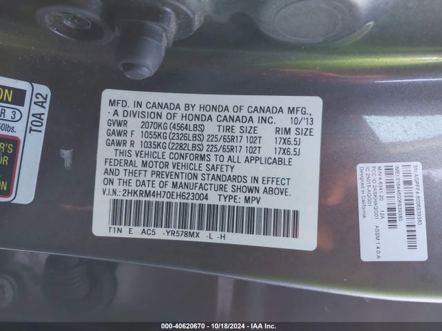 Honda Cr-v Ex-l 2014 2HKRM4H70EH623004 Image 9