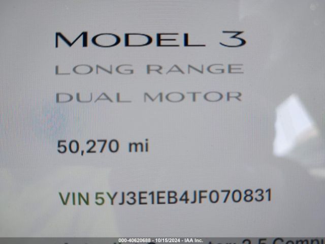 5YJ3E1EB4JF070831 Tesla Model 3 Long Range/performance