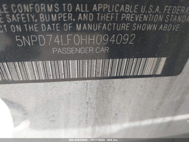 Hyundai ELANTRA SE 2017 5NPD74LF0HH094092 Image 9