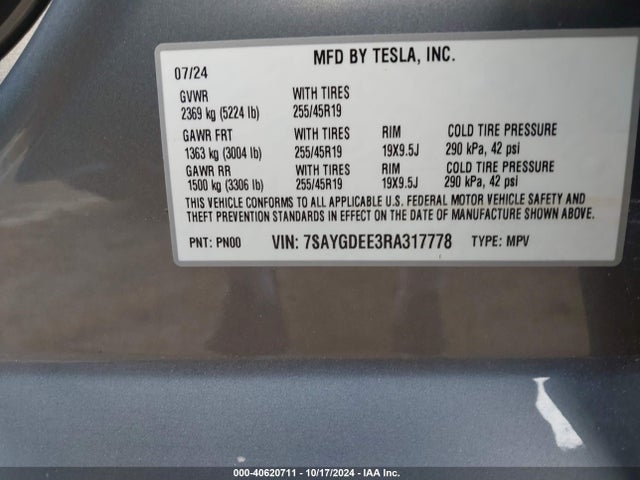 2024 TESLA MODEL Y 7SAYGDEE3RA317778 Photo 8