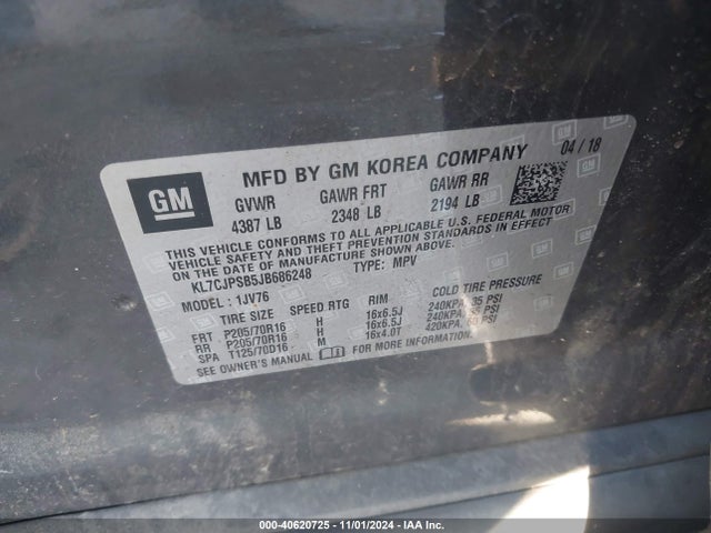 Chevrolet Trax Lt 2018 KL7CJPSB5JB686248 Image 9