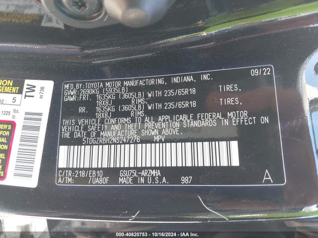 Toyota Highlander Xle 2022 5TDGZRBH2NS247276 Image 9