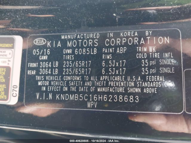 KNDMB5C16H6238683 KIA SEDONA LX