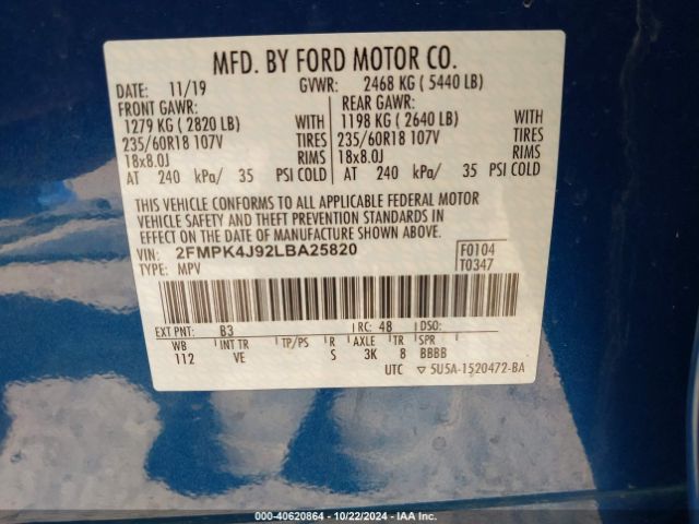 2020 FORD EDGE 2FMPK4J92LBA25820 Photo 8