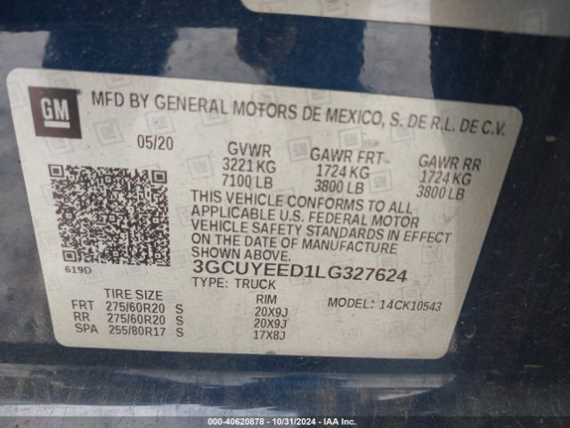 3GCUYEED1LG327624 Chevrolet Silverado 1500 4wd  Short Bed Rst