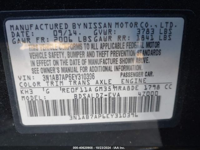 3N1AB7AP6EY310396 Nissan SENTRA SV