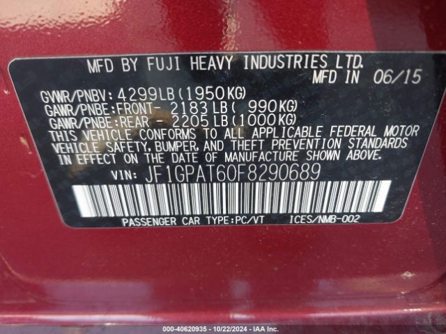JF1GPAT60F8290689 Subaru Impreza 2.0i Sport Premium