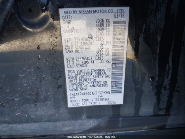 5N1AT2MT6GC825296 Nissan ROGUE SV