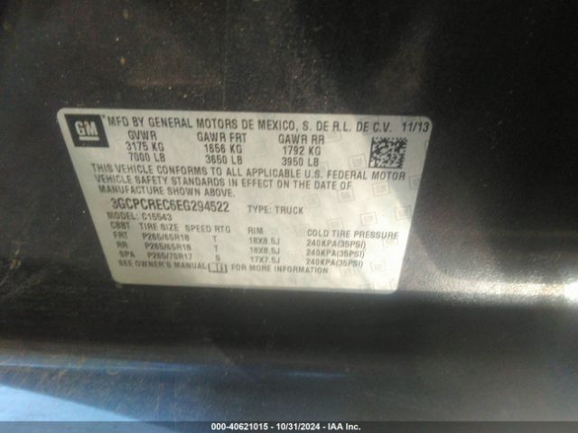 3GCPCREC6EG294522 Chevrolet Silverado 1500 1lt