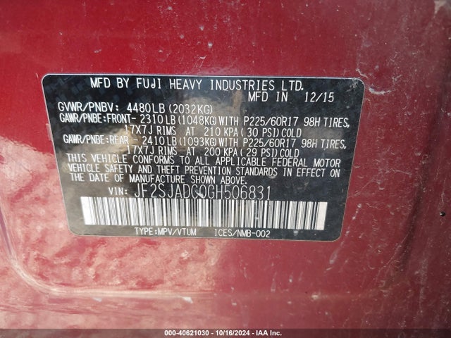 Subaru Forester 2.5i Premium 2016 JF2SJADC0GH506831 Image 9