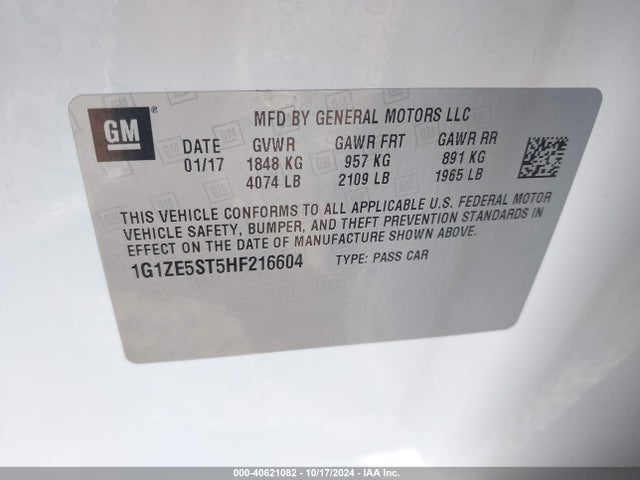 Chevrolet MALIBU 1LT 2017 1G1ZE5ST5HF216604 Image 9