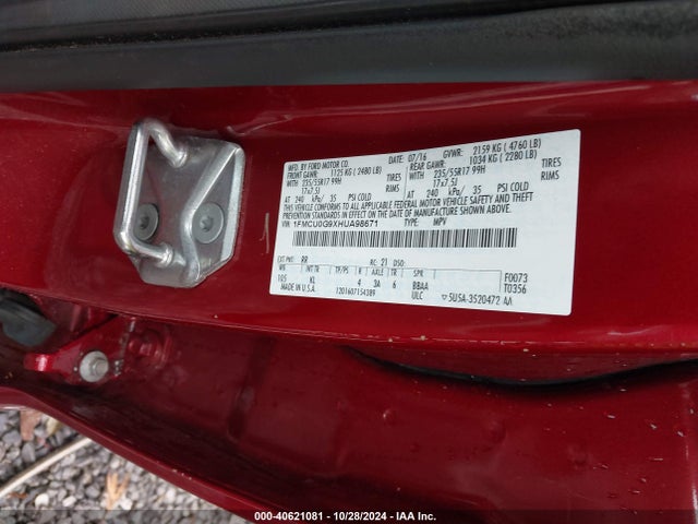 Ford ESCAPE SE 2017 1FMCU0G9XHUA98671 Image 9