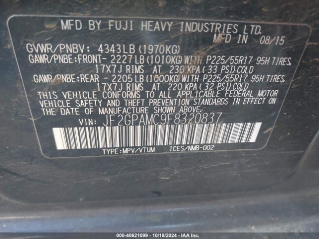 JF2GPAMC9F8320837 Subaru Xv Crosstrek 2.0i Limited