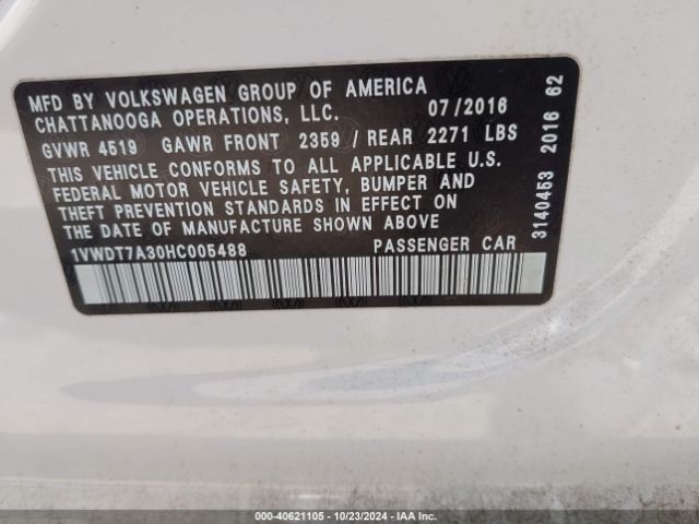 1VWDT7A30HC005488 Volkswagen Passat 1.8t R-line