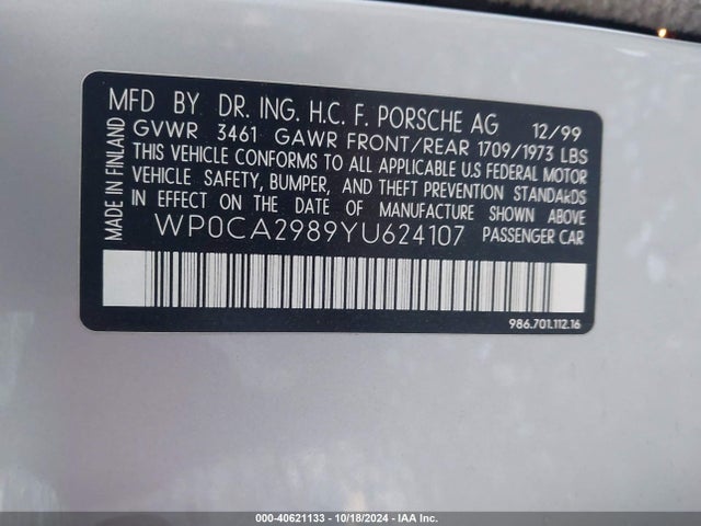 2000 PORSCHE BOXSTER WP0CA2989YU624107 Photo 8