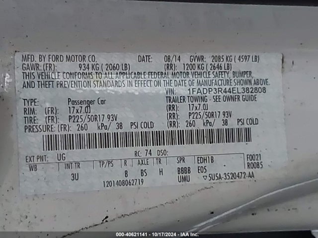 Ford FOCUS ELECTRIC 2014 1FADP3R44EL382808 Image 9