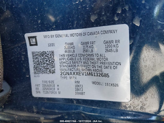 Chevrolet Equinox Awd Premier 2021 2GNAXXEV1M6132685 Image 9