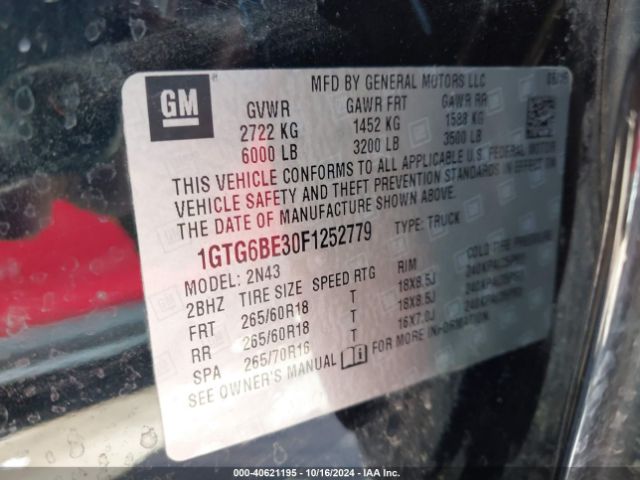 1GTG6BE30F1252779 GMC CANYON SLE