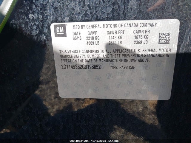 Chevrolet IMPALA 2LZ 2016 2G1145S32G9198652 Image 9