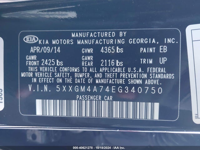 5XXGM4A74EG340750 KIA Optima Lx