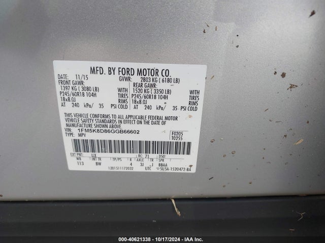 Ford EXPLORER XLT 2016 1FM5K8D86GGB66602 Image 9