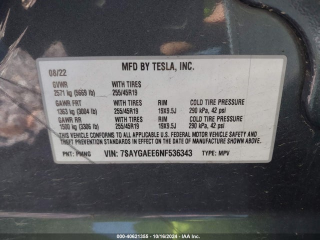 2022 TESLA MODEL Y 7SAYGAEE6NF536343 Photo 8