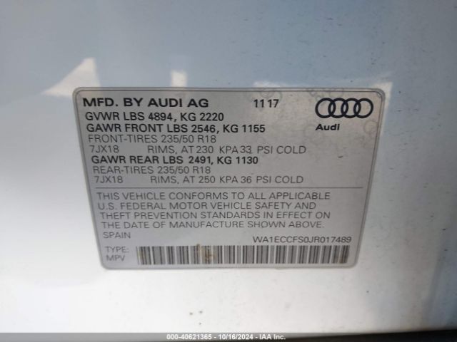 WA1ECCFS0JR017489 Audi Q3 2.0t Premium/2.0t Sport Premium