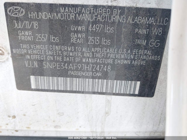 Hyundai Sonata Sel+ 2018 5NPE34AF9JH724748 Image 9